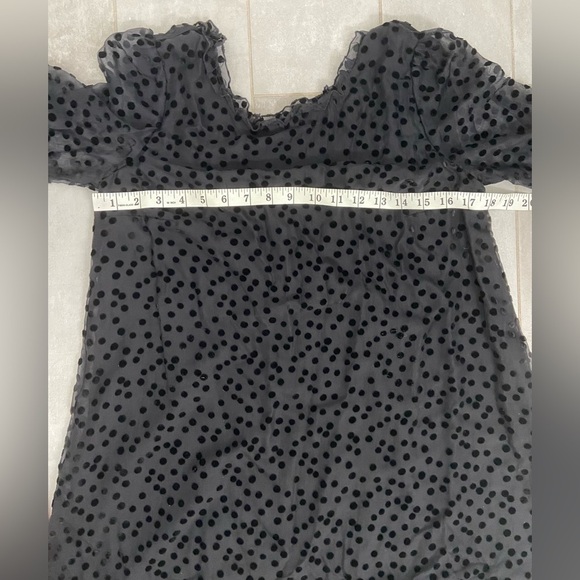 Sezane Robe Laure Noir Mini Dress Black Velvet Polka Dot Ruffle Mini Dress 4 - Picture 6 of 7